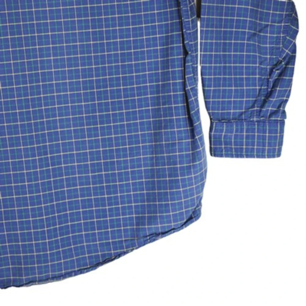 Eddie Bauer XL Mens Button Down Shirt Plaid Blue Green Yellow 100%‎ Cotton